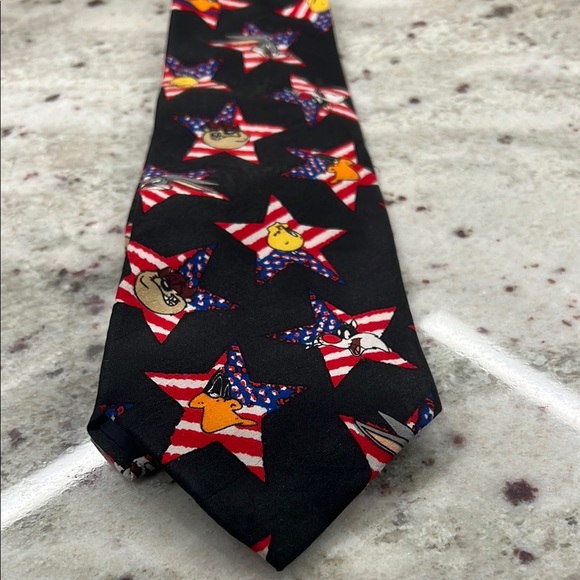 Looney Tunes Mania Vintage 1995 USA Patriotic Tie Stars Stripes Tweety Sylvester - Picture 3 of 5